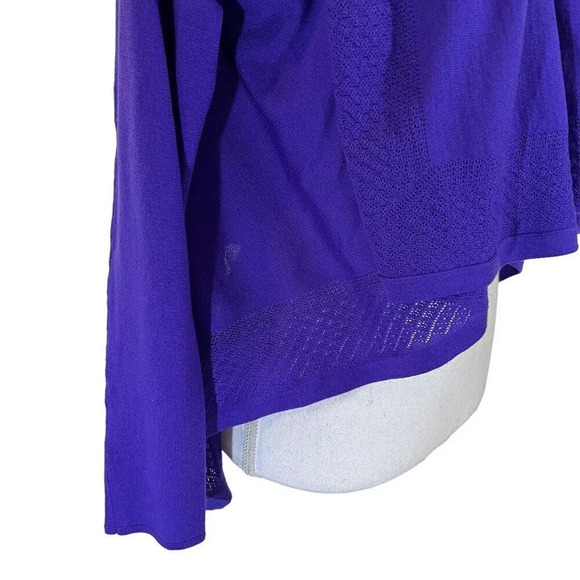 Elle Tahari Merino Wool Purple Open Cardigan Sweater Medium Crochet Trim Draped - Picture 7 of 9